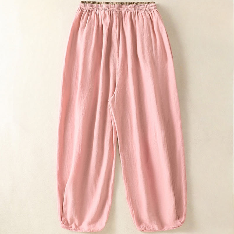 Nimara Ritual Casual Embroidery Women's Cotton Linen 7-8 Length Harem Pants With Pockets