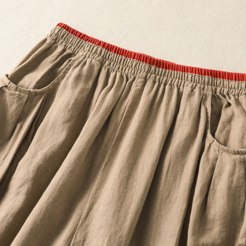 Nimara Ritual Casual Embroidery Women's Cotton Linen 7-8 Length Harem Pants With Pockets
