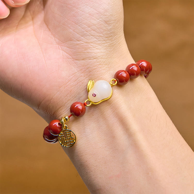 Nimara Ritual Cinnabar Rabbit Bunny Fu Character Blessing Bracelet