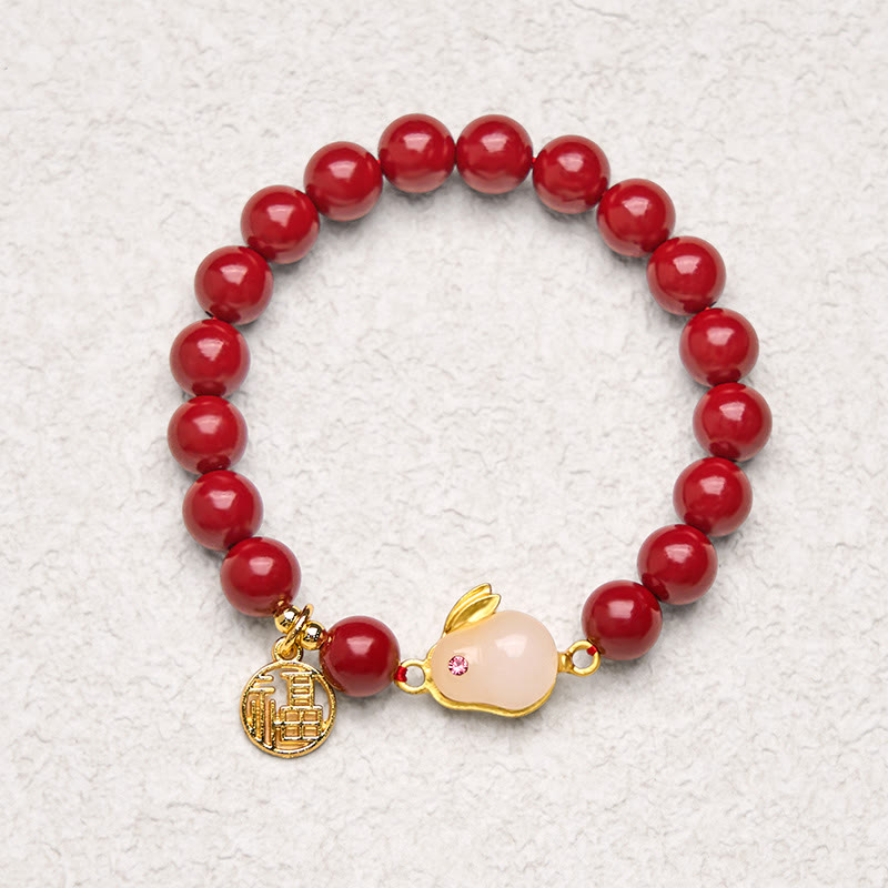 Nimara Ritual Cinnabar Rabbit Bunny Fu Character Blessing Bracelet