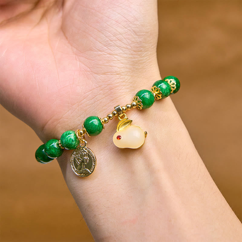 Nimara Ritual Green Calcite Lovely Rabbit Charm Clarity Bracelet