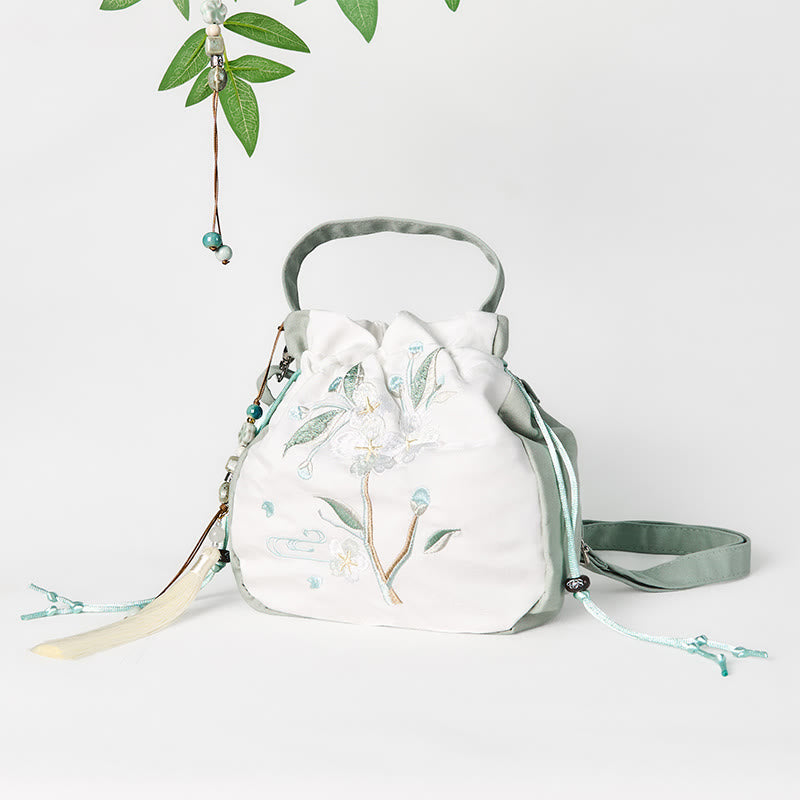 Nimara Ritual Embroidered Green Pear Blossom Canvas Tote Crossbody Bag Shoulder Bag Handbag