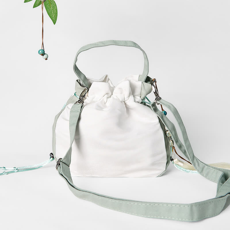 Nimara Ritual Embroidered Green Pear Blossom Canvas Tote Crossbody Bag Shoulder Bag Handbag