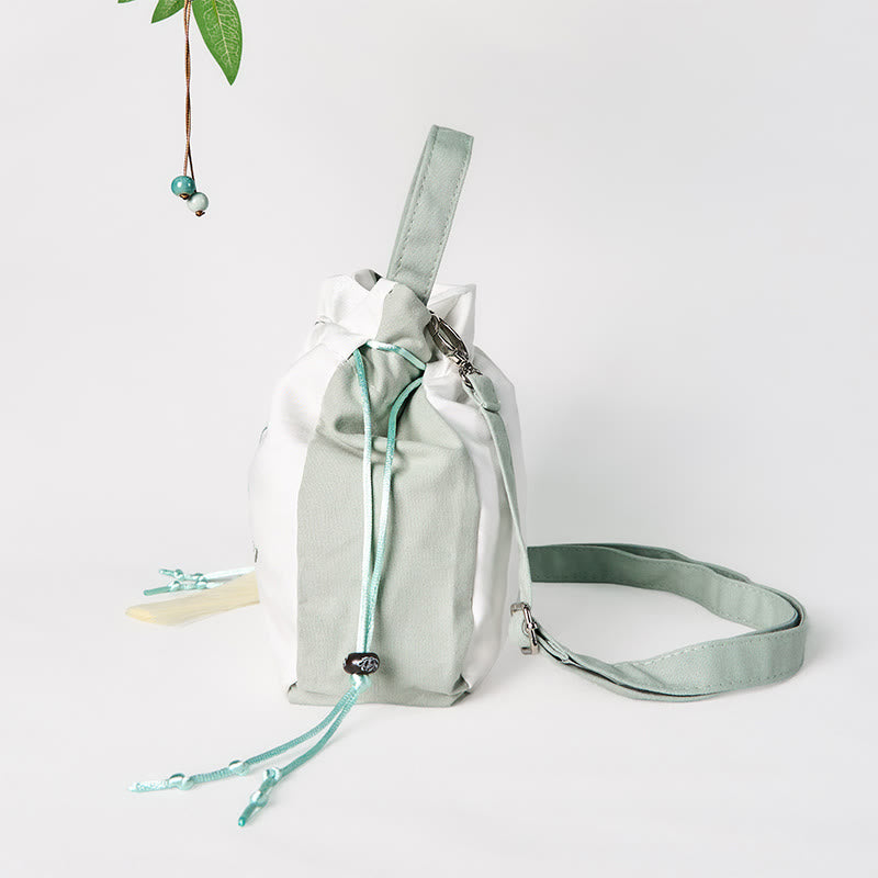 Nimara Ritual Embroidered Green Pear Blossom Canvas Tote Crossbody Bag Shoulder Bag Handbag