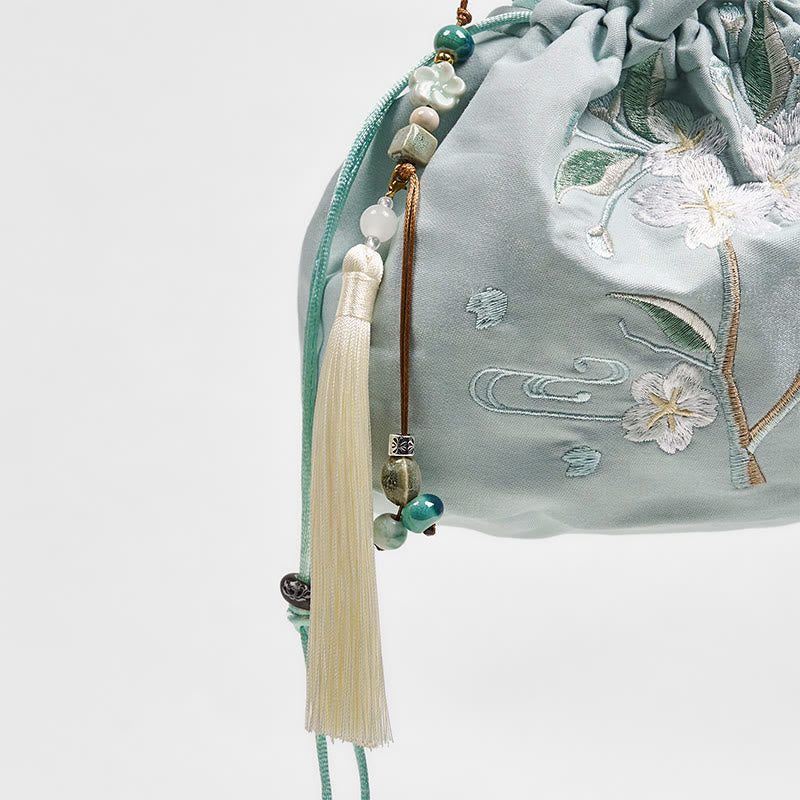 Nimara Ritual Embroidered Green Flower Blossom Leaves Canvas Tote Crossbody Bag Shoulder Bag Handbag