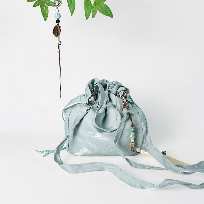 Nimara Ritual Embroidered Green Flower Blossom Leaves Canvas Tote Crossbody Bag Shoulder Bag Handbag