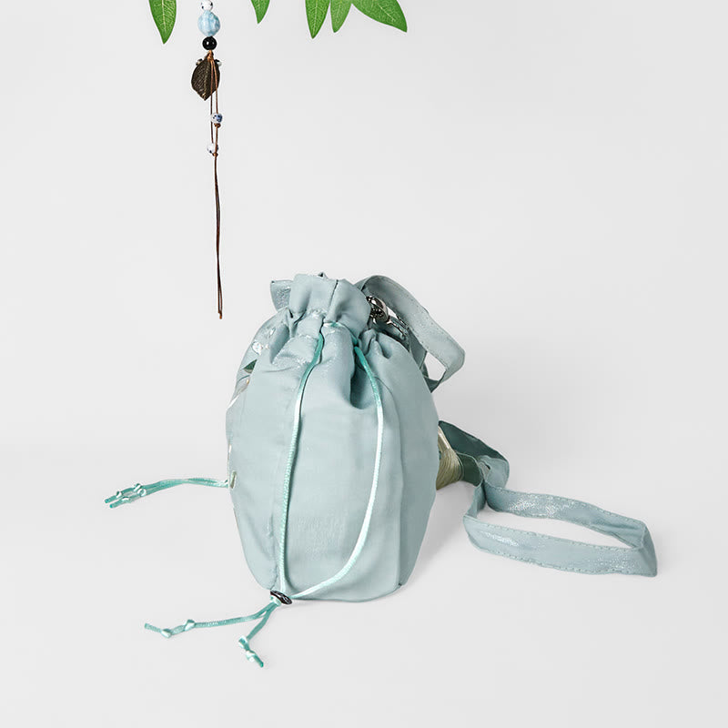 Nimara Ritual Embroidered Green Flower Blossom Leaves Canvas Tote Crossbody Bag Shoulder Bag Handbag