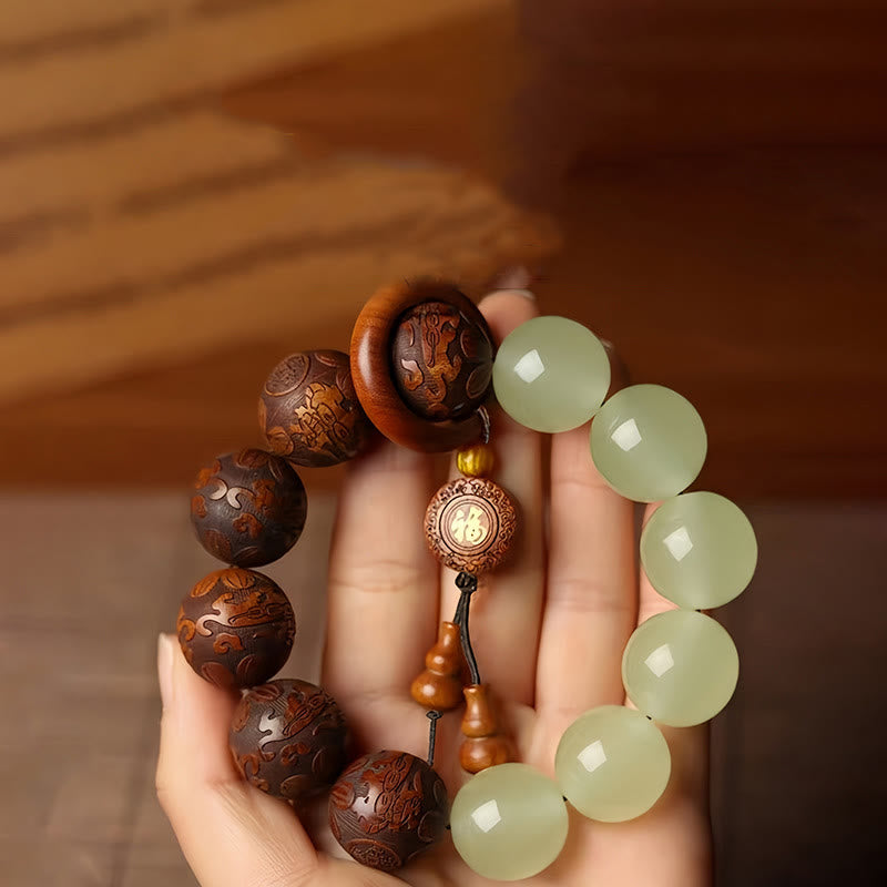 Cure and Warmth Sappan Wood Engraving PiXiu Fu Character Bracelet