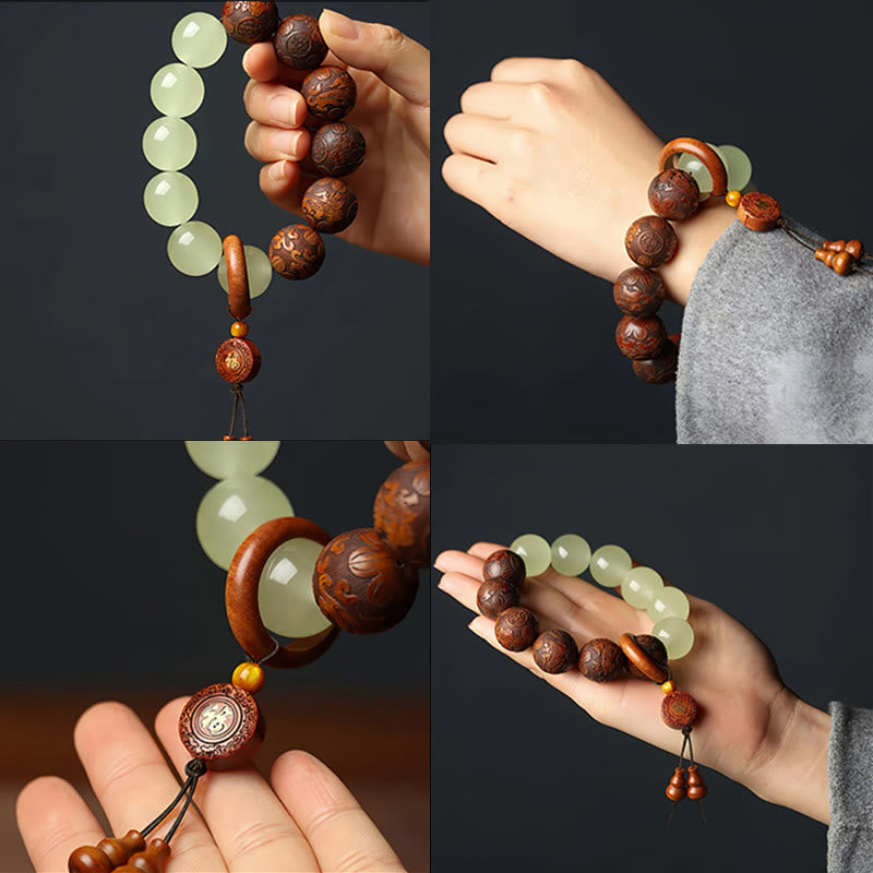Cure and Warmth Sappan Wood Engraving PiXiu Fu Character Bracelet