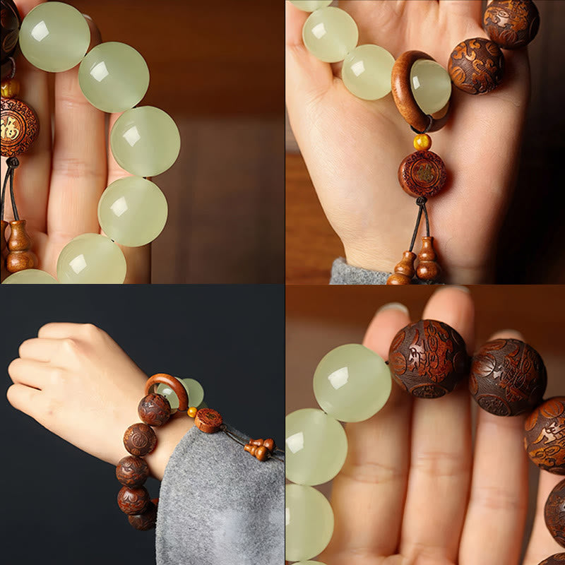 Cure and Warmth Sappan Wood Engraving PiXiu Fu Character Bracelet