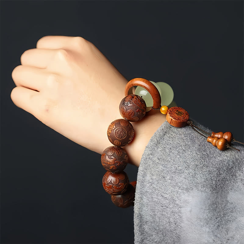Cure and Warmth Sappan Wood Engraving PiXiu Fu Character Bracelet