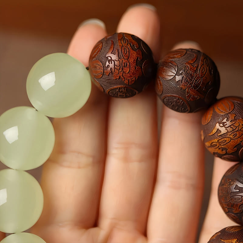 Cure and Warmth Sappan Wood Engraving PiXiu Fu Character Bracelet