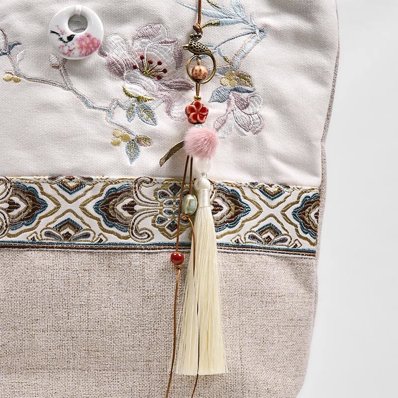 Nimara Ritual Magnolia Embroidery Canvas Polyester Shoulder Bag