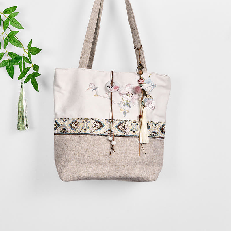 Nimara Ritual Magnolia Embroidery Canvas Polyester Shoulder Bag