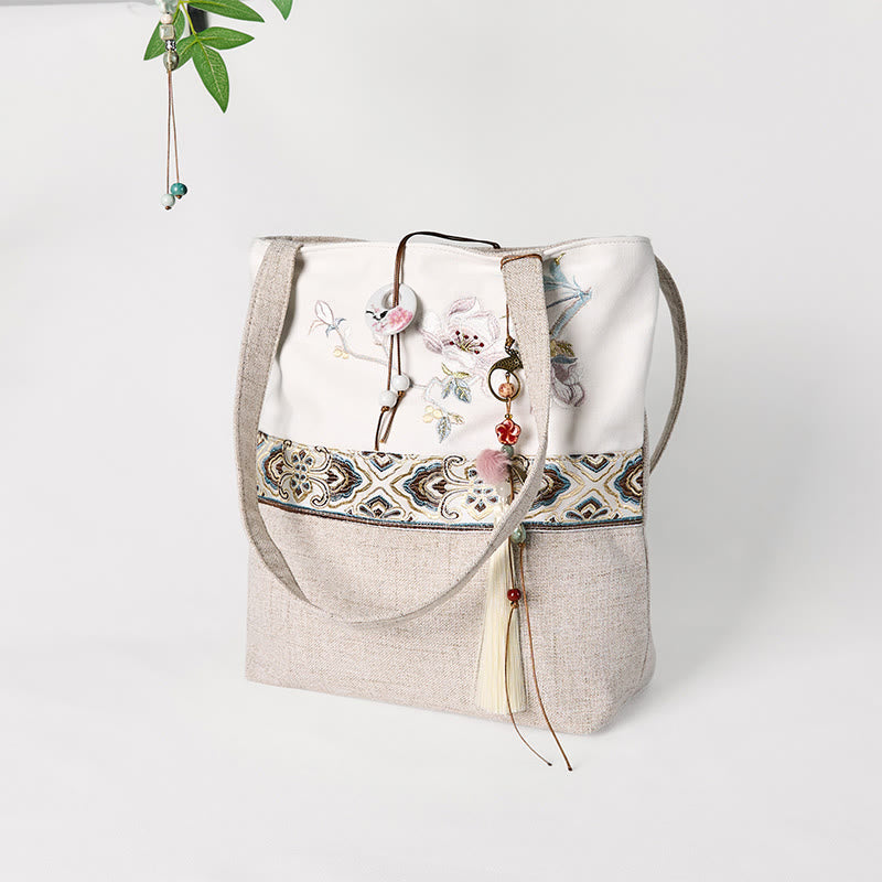 Nimara Ritual Magnolia Embroidery Canvas Polyester Shoulder Bag
