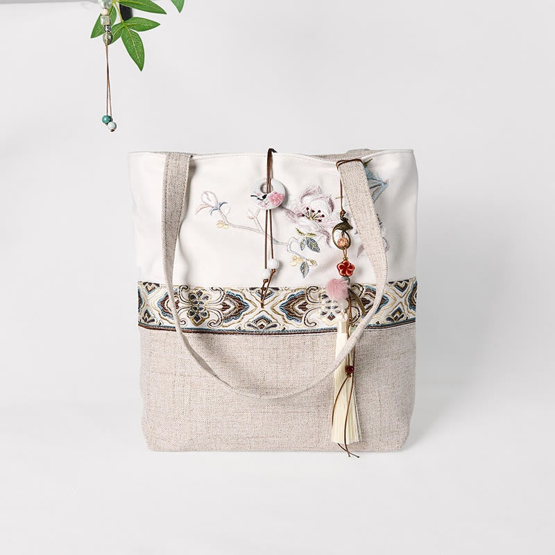 Nimara Ritual Magnolia Embroidery Canvas Polyester Shoulder Bag