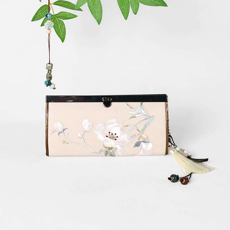 Nimara Ritual Magnolia Flower Double-sided Embroidery Large Capacity Cash Holder Wallet Shopping Purse