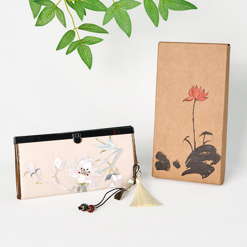 Nimara Ritual Magnolia Flower Double-sided Embroidery Large Capacity Cash Holder Wallet Shopping Purse