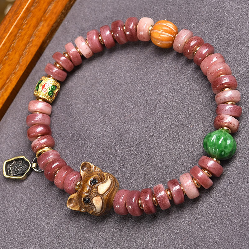 Nimara Ritual Natural Tibetan Camel Bone Purple Blood Beads Pug Luck Bracelet