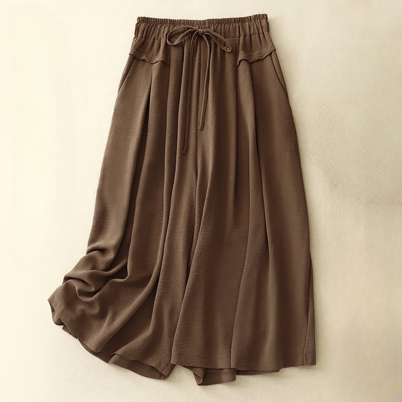 Nimara Ritual Causal Ethnic Simple Drawstring Design Women's Wide Leg Cropped Pants With Pockets