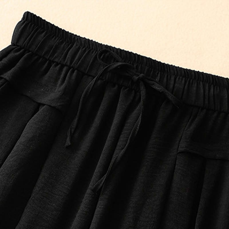 Nimara Ritual Causal Ethnic Simple Drawstring Design Women's Wide Leg Cropped Pants With Pockets