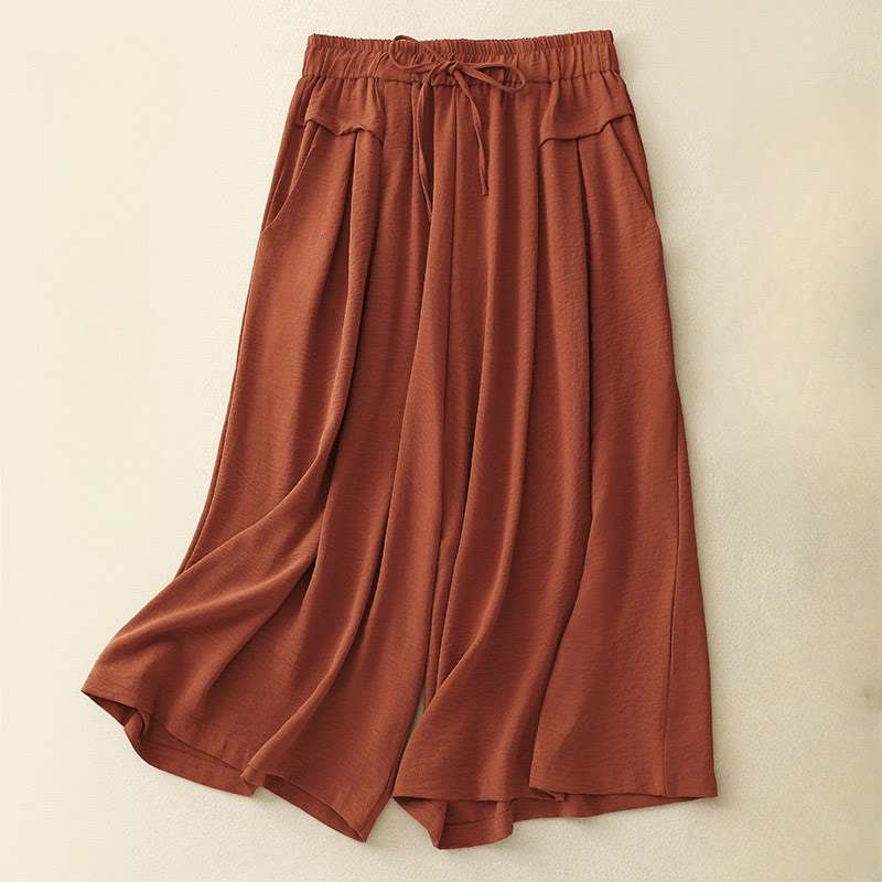 Nimara Ritual Causal Ethnic Simple Drawstring Design Women's Wide Leg Cropped Pants With Pockets