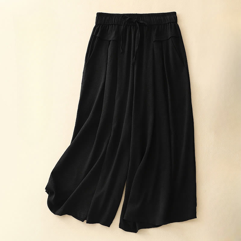 Nimara Ritual Causal Ethnic Simple Drawstring Design Women's Wide Leg Cropped Pants With Pockets