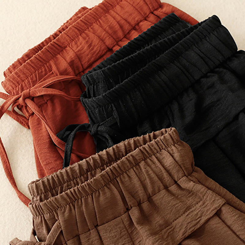 Nimara Ritual Causal Ethnic Simple Drawstring Design Women's Wide Leg Cropped Pants With Pockets