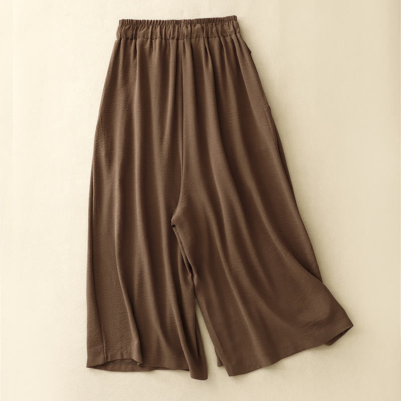 Nimara Ritual Causal Ethnic Simple Drawstring Design Women's Wide Leg Cropped Pants With Pockets