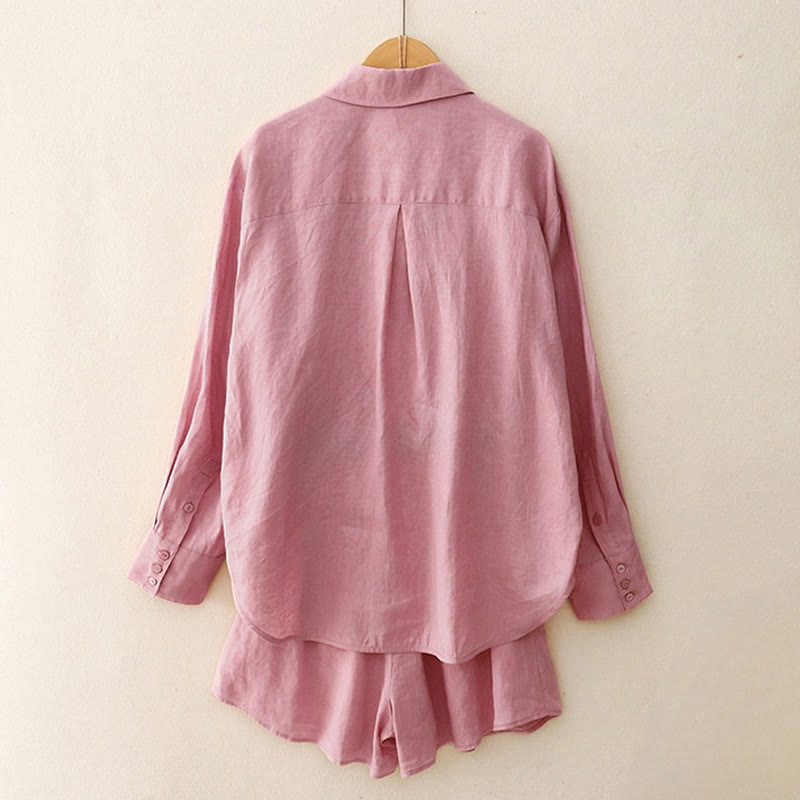 Nimara Ritual Summer 2pcs Plain Long Sleeve Shirt Top Shorts Meditation Clothing Women's Set With Pockets