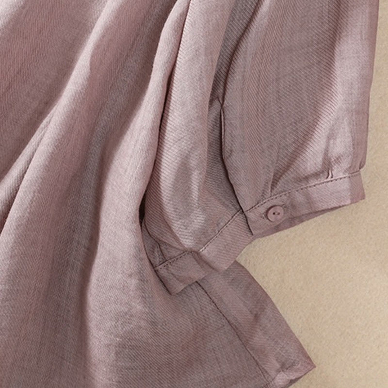 Nimara Ritual Casual Daily Plain Button Ruffled Design Stand Collar Women's Cotton Linen Three Quarter Sleeve Shirt