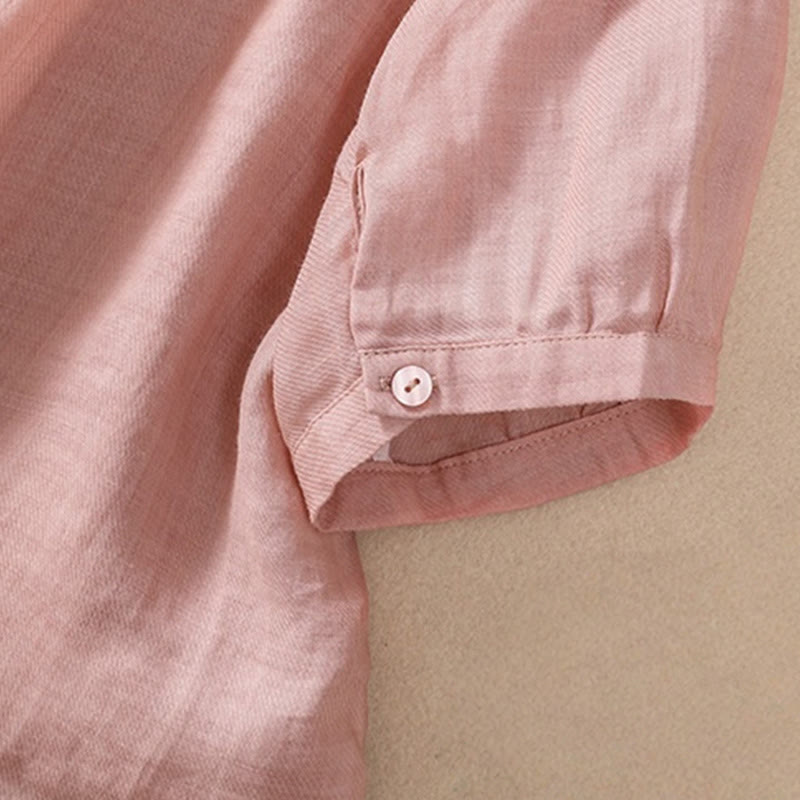Nimara Ritual Casual Daily Plain Button Ruffled Design Stand Collar Women's Cotton Linen Three Quarter Sleeve Shirt