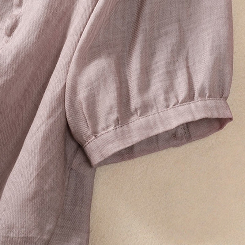Nimara Ritual Casual Daily Plain Button Ruffled Design Stand Collar Women's Cotton Linen Three Quarter Sleeve Shirt