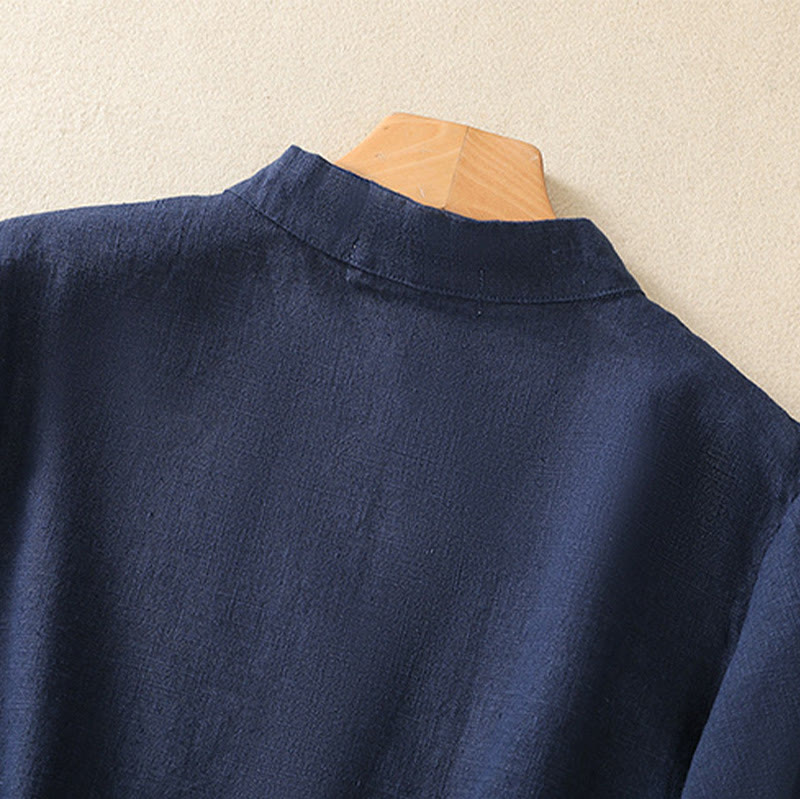 Nimara Ritual Casual Plain Slant Stand Collar Collar Colorful Frog-Button Tang Suit Women's Cotton Linen Three Quarter Sleeve Shirt