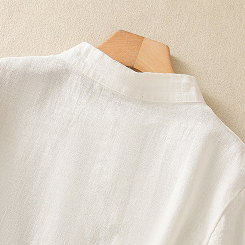 Nimara Ritual Casual Plain Slant Stand Collar Collar Colorful Frog-Button Tang Suit Women's Cotton Linen Three Quarter Sleeve Shirt