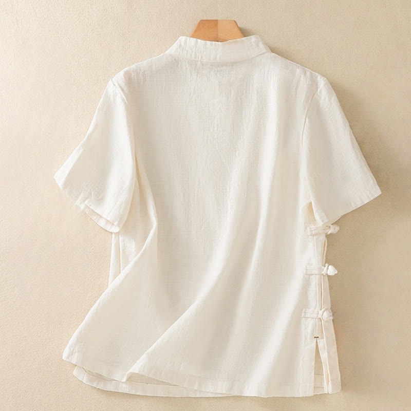 Nimara Ritual Casual Plain Slant Stand Collar Collar Colorful Frog-Button Tang Suit Women's Cotton Linen Three Quarter Sleeve Shirt