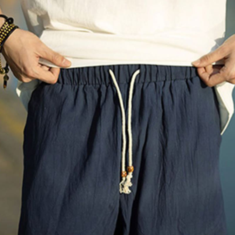 Nimara Ritual Summer Plain Pleat Design Drawstring Men's 7-8 Length Pants With Pockets