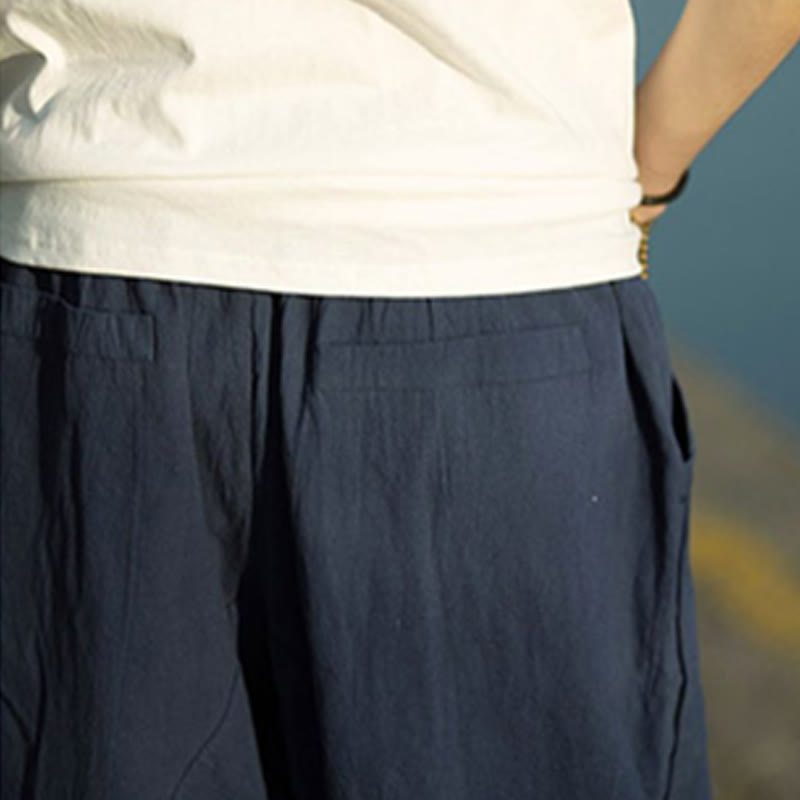 Nimara Ritual Summer Plain Pleat Design Drawstring Men's 7-8 Length Pants With Pockets
