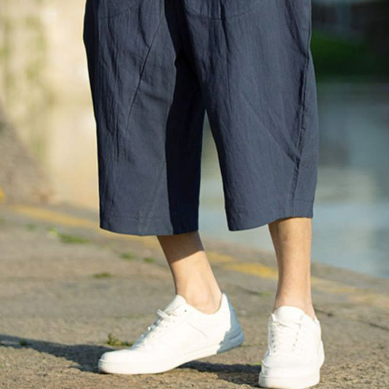 Nimara Ritual Summer Plain Pleat Design Drawstring Men's 7-8 Length Pants With Pockets