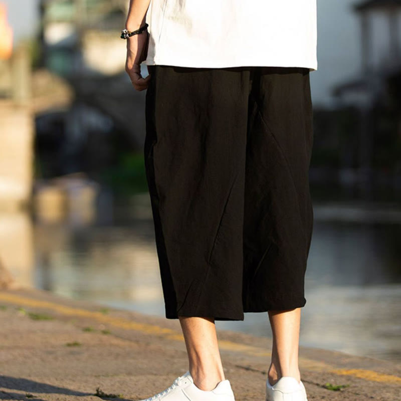 Nimara Ritual Summer Plain Pleat Design Drawstring Men's 7-8 Length Pants With Pockets