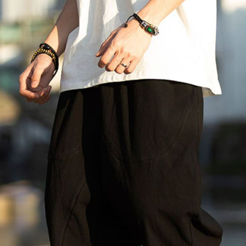 Nimara Ritual Summer Plain Pleat Design Drawstring Men's 7-8 Length Pants With Pockets