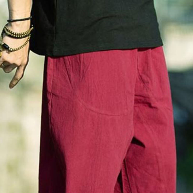Nimara Ritual Summer Plain Pleat Design Drawstring Men's 7-8 Length Pants With Pockets