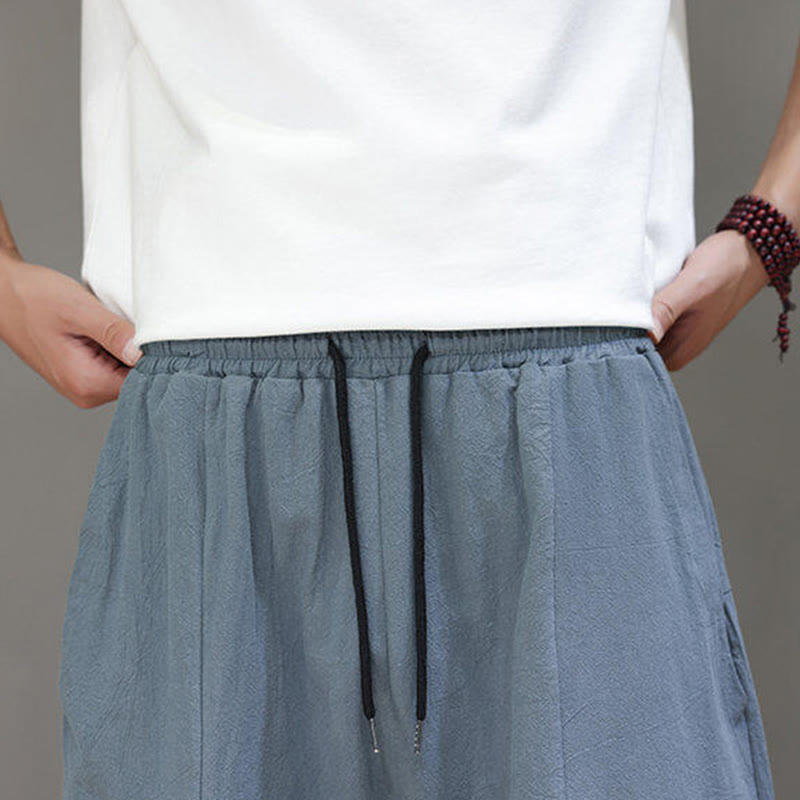Nimara Ritual Casual Plain Low Crotch Design Drawstring Men's Cotton Elastic Waistband Wide Leg Pants With Pockets