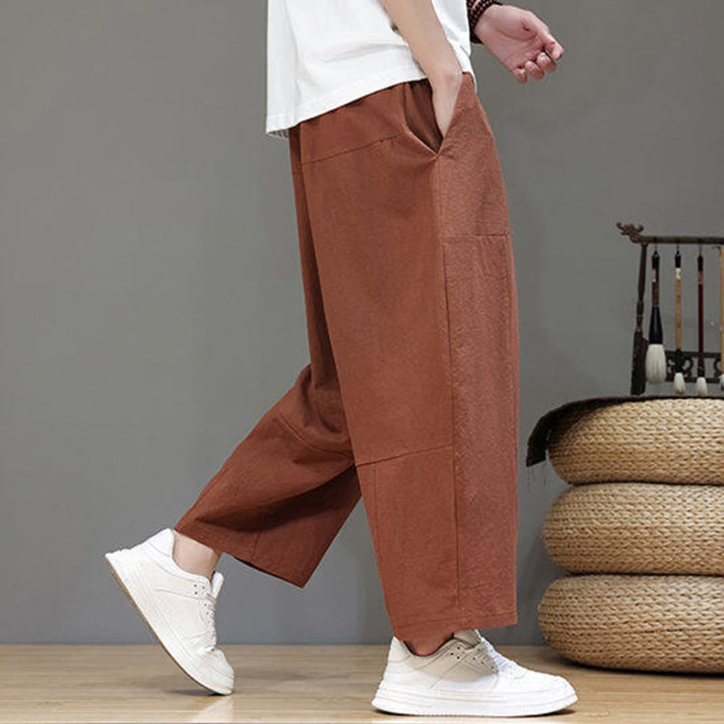 Nimara Ritual Casual Plain Low Crotch Design Drawstring Men's Cotton Elastic Waistband Wide Leg Pants With Pockets