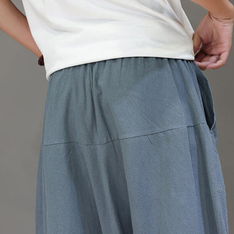 Nimara Ritual Casual Plain Low Crotch Design Drawstring Men's Cotton Elastic Waistband Wide Leg Pants With Pockets