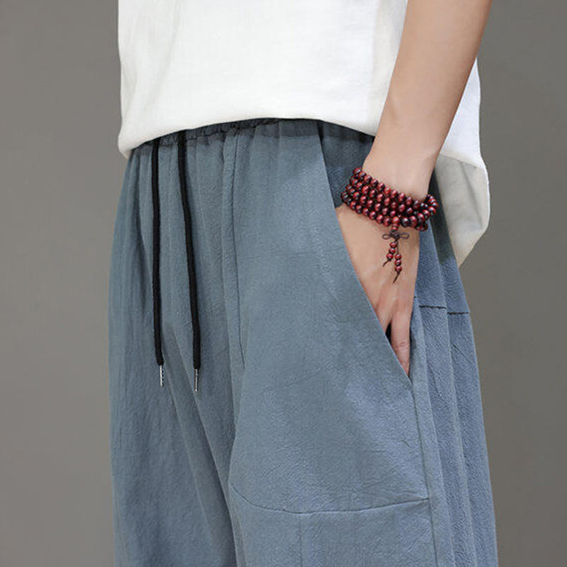 Nimara Ritual Casual Plain Low Crotch Design Drawstring Men's Cotton Elastic Waistband Wide Leg Pants With Pockets