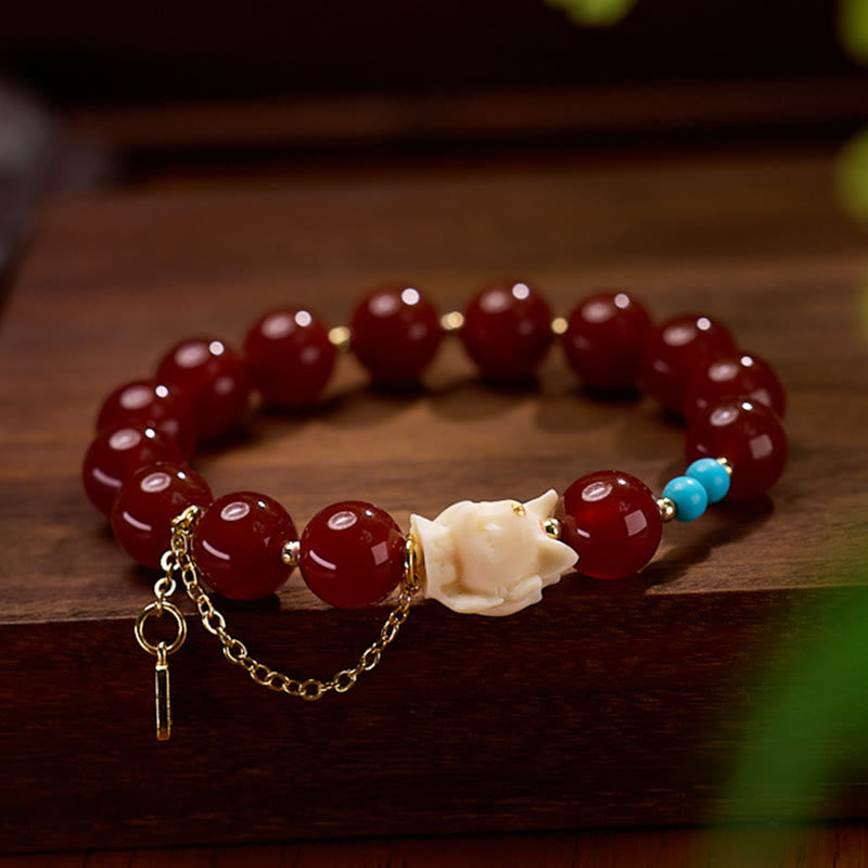 Nimara Ritual Nine Tailed Fox Joy Red Agate Ivory Fruit Copper Plated Gold Confidence Bracelet