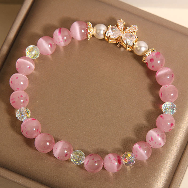 Nimara Ritual Cherry Blossom Pink Cat's Eye Pearl Bow-knot Rosette Support Bracelet