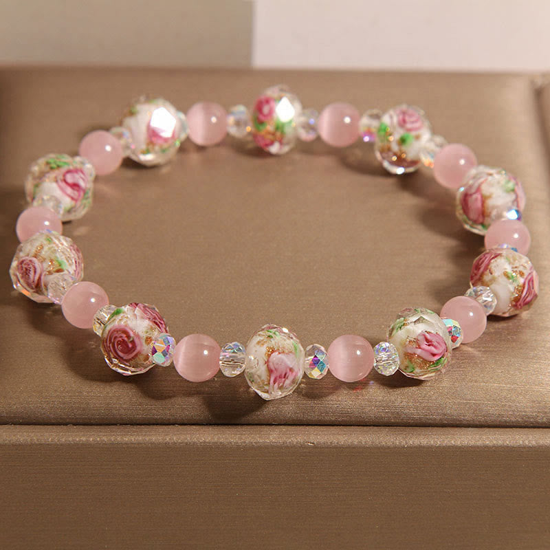 Nimara Ritual Pink Crystal Liuli Glass Bead Cat's Eye Warmth Bracelet