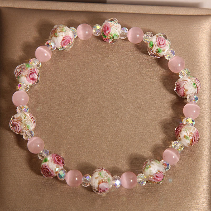 Nimara Ritual Pink Crystal Liuli Glass Bead Cat's Eye Warmth Bracelet